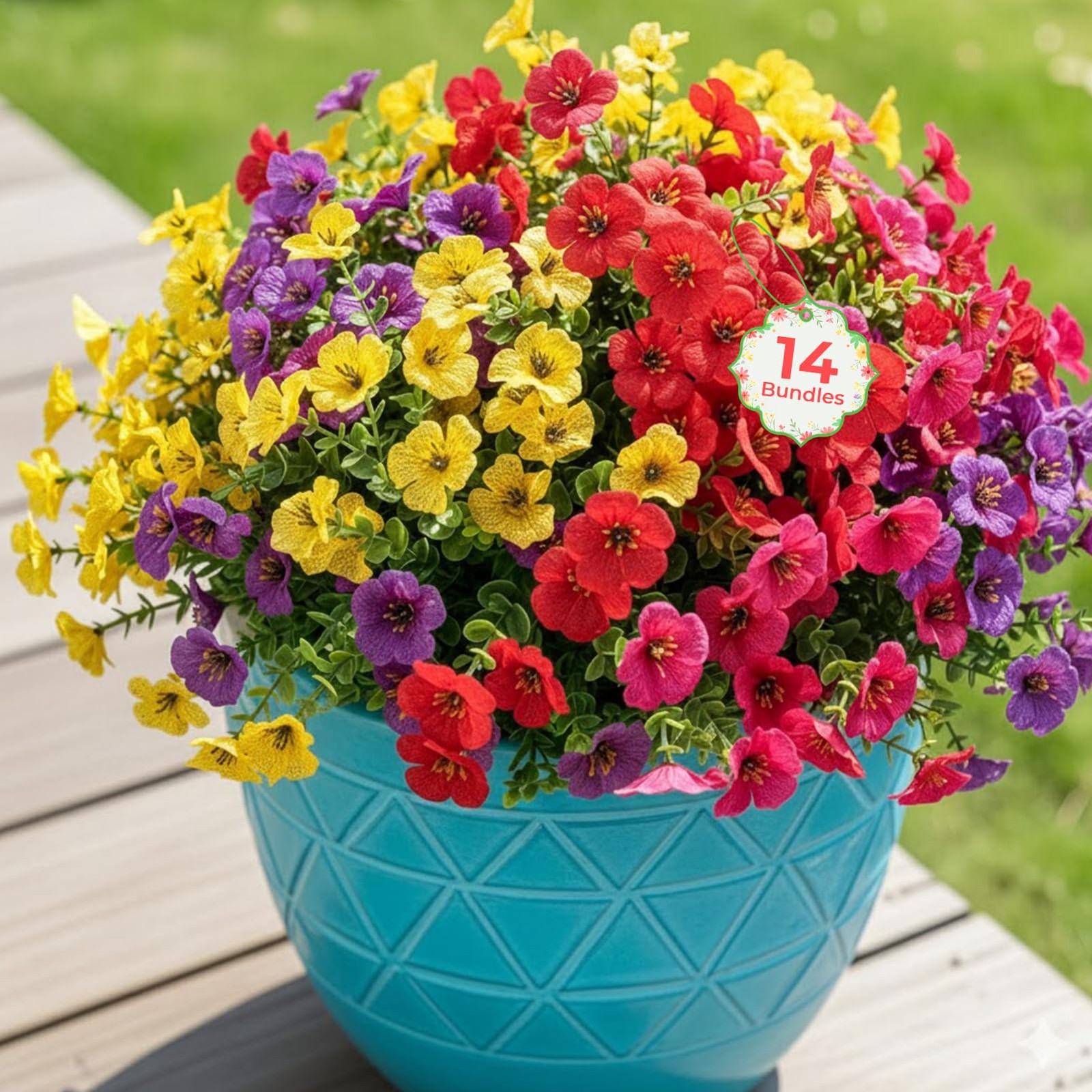 Auihiay 14 Bundles Outdoor Flowers UV Resistant, Real UV Resistant, Artificia…