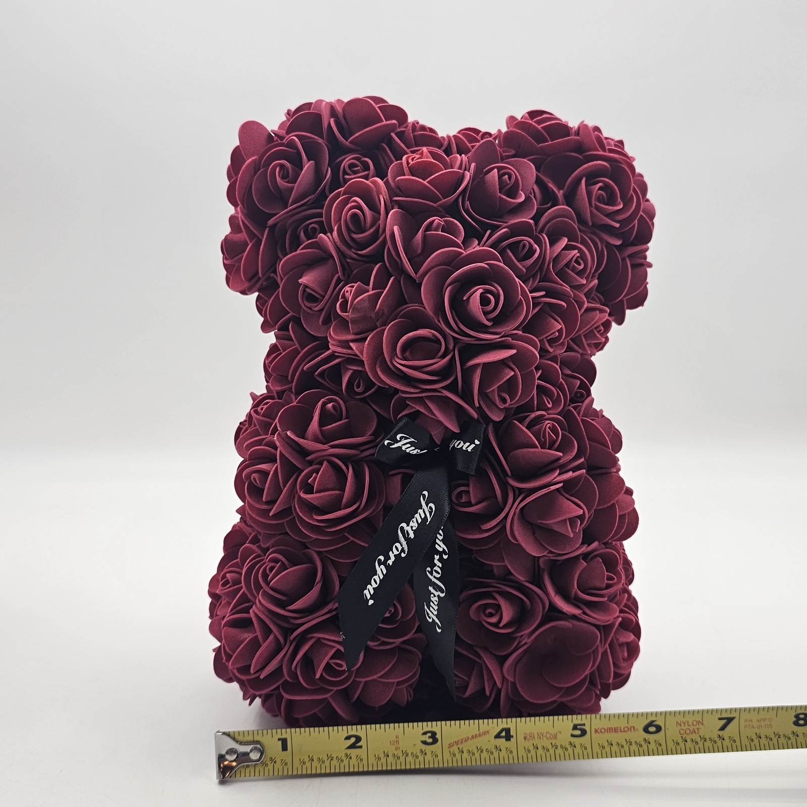 Always And Forever Faux Rose Flower Bear Figure Valentines Day Gift Maroon 9 in