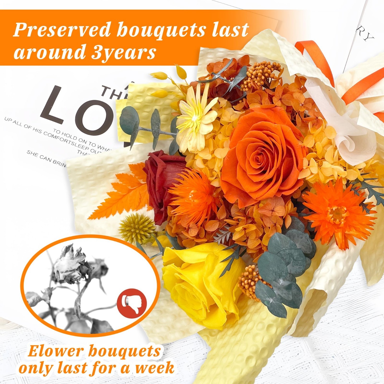 Preserved Flower Bouquet for Mother’s Day, Birthday Gifts for Women & Moms