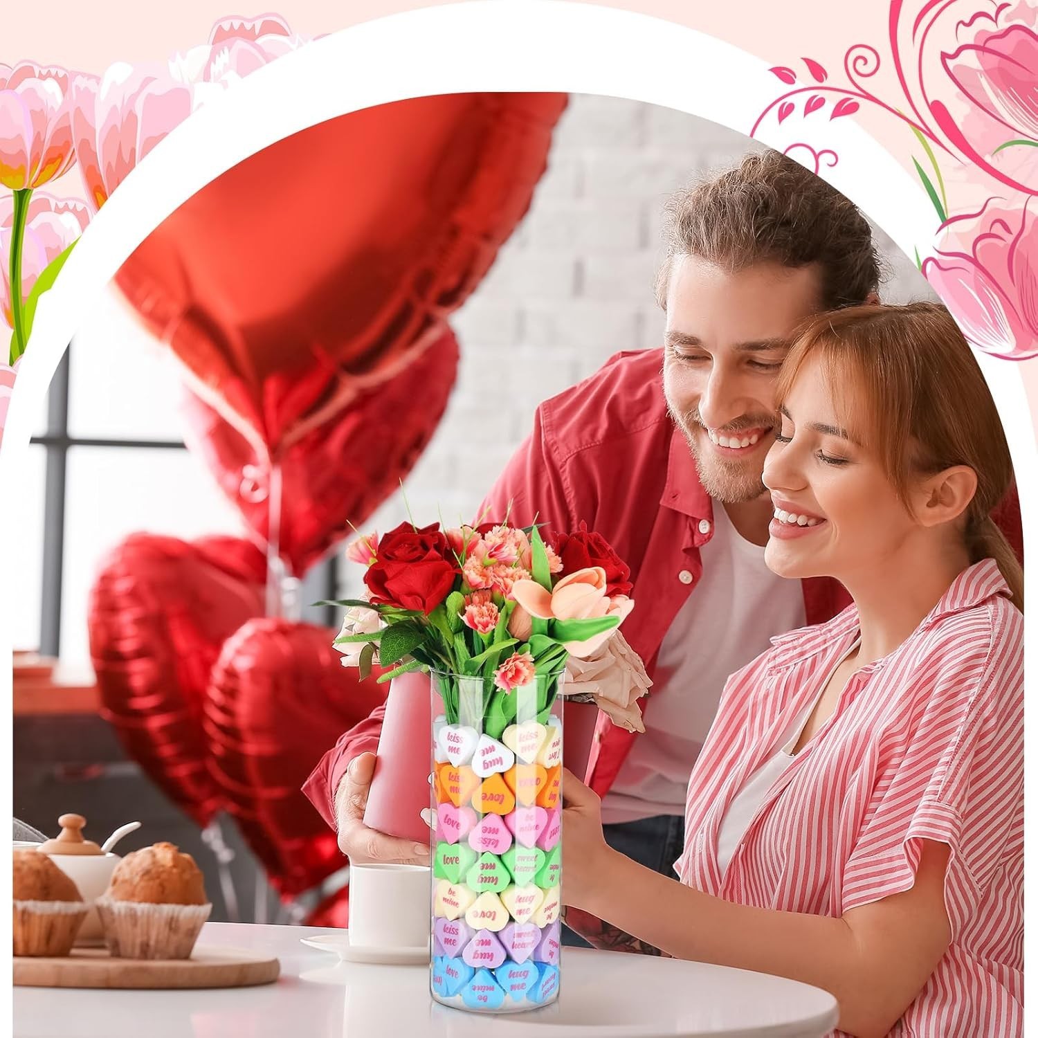 2PK Valentines Day Decorations 95-Piece Set Artificial Floral Table Centerpiece