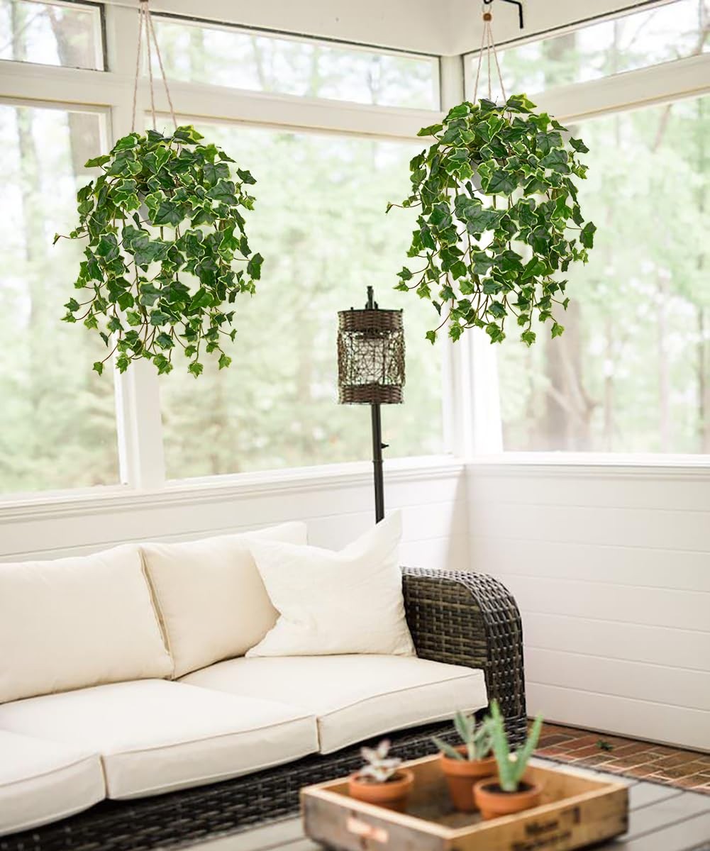 Fake Hanging Plants with Pots Artificial Potted Ivy Vine Greenery Wall Decor