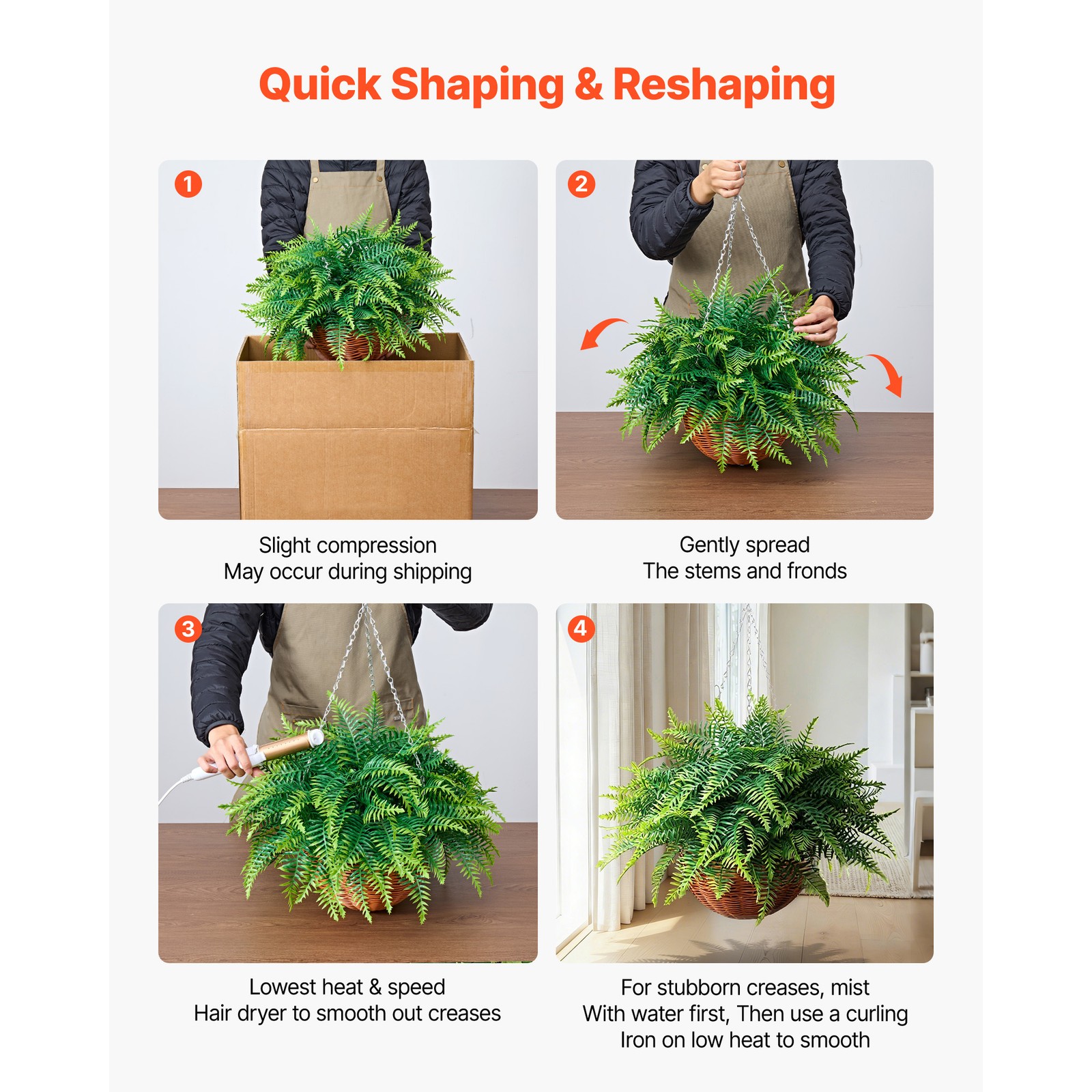 Uimoso 23″Artificial Hanging Boston Fern Bush for Wall and Event Decor, Set of 2