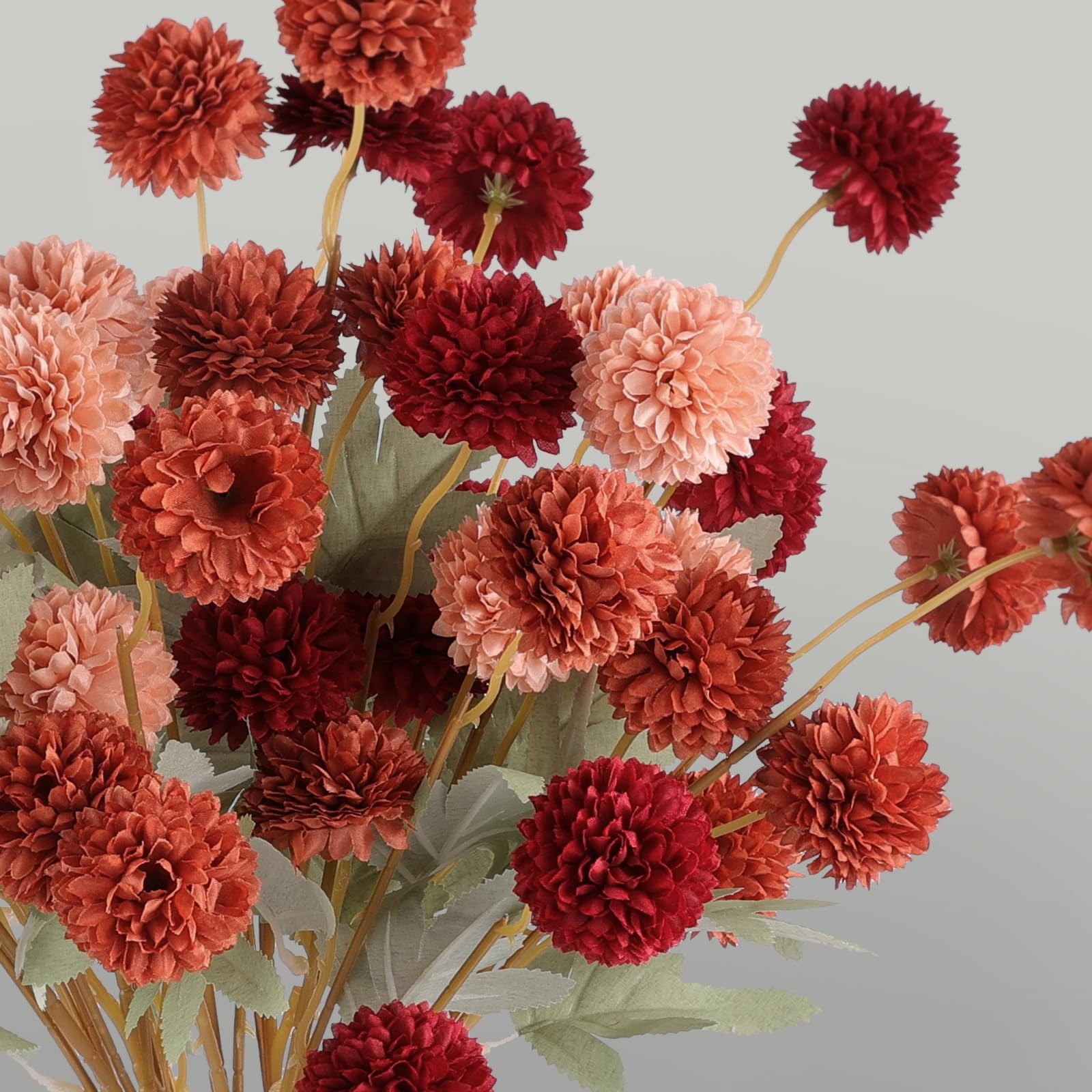 12 Pcs Artificial Chrysanthemum Flowers, Orange Kiku Pom Pom Mums Flower Faux…