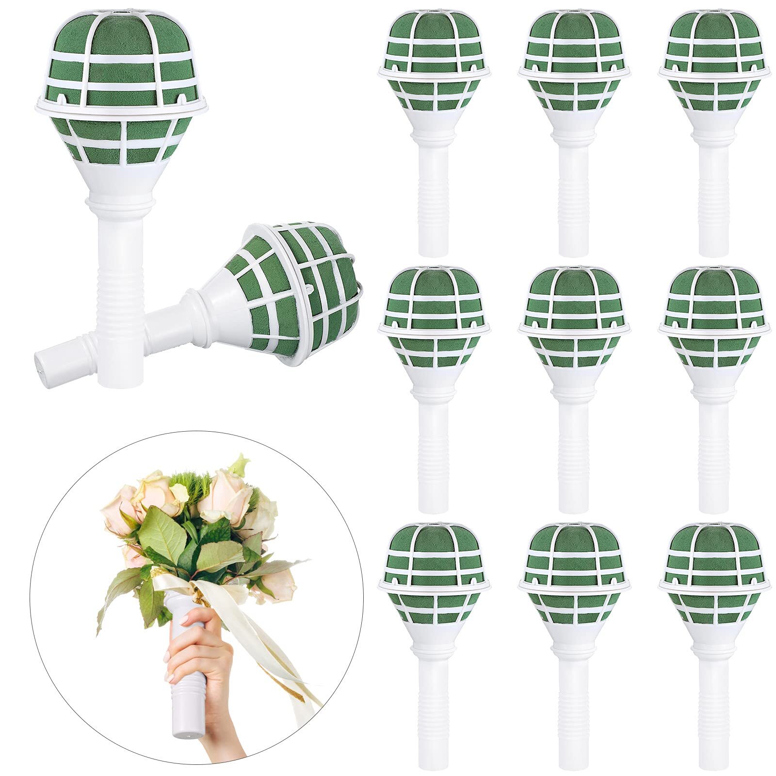 10 Pcs Artificial Flowers Foam Bouquet Holders Handle for Weddings Gardening