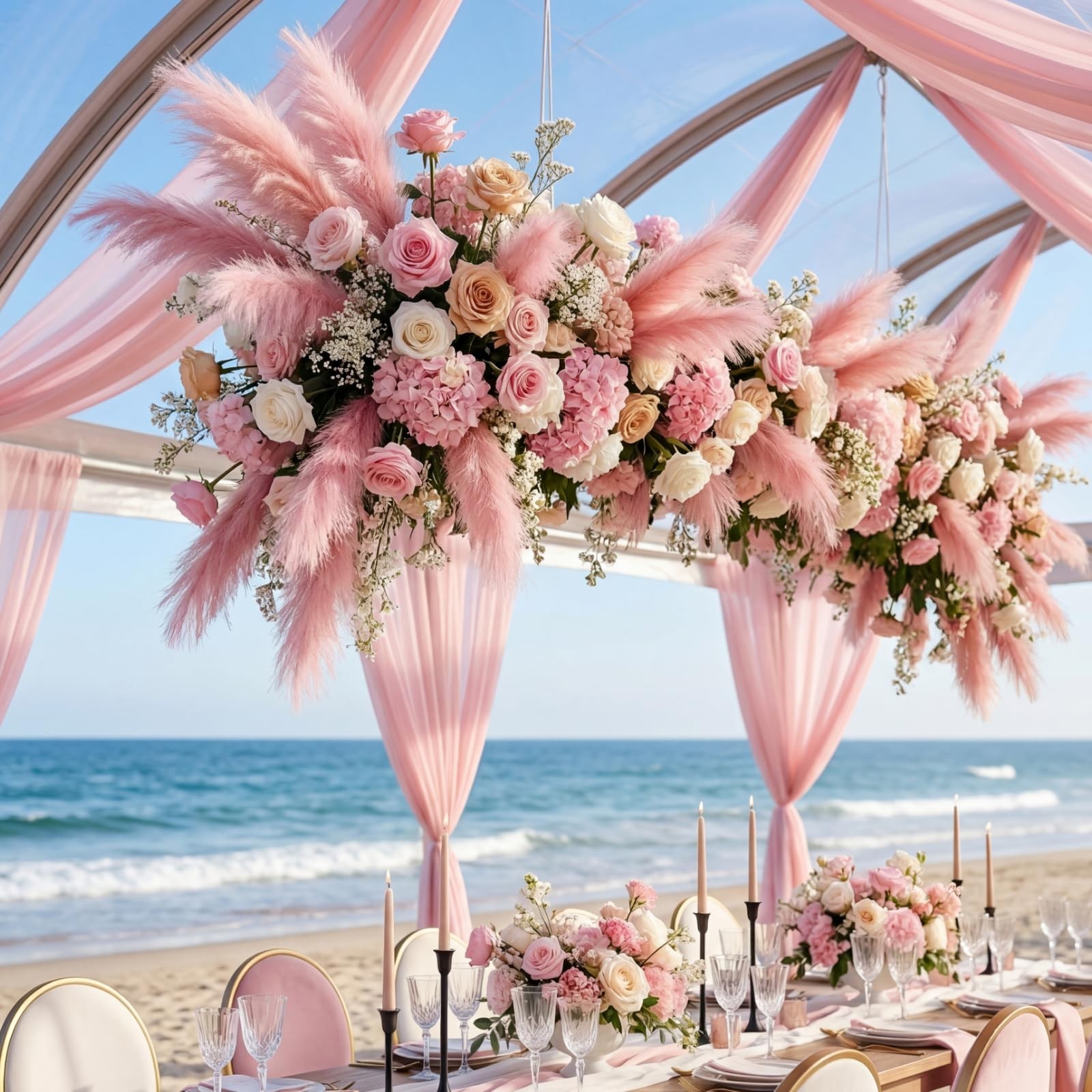 72 Pcs Pink Pampas Grass Decor for Wedding Bridal Shower DIY 21.7 Inches Faux…