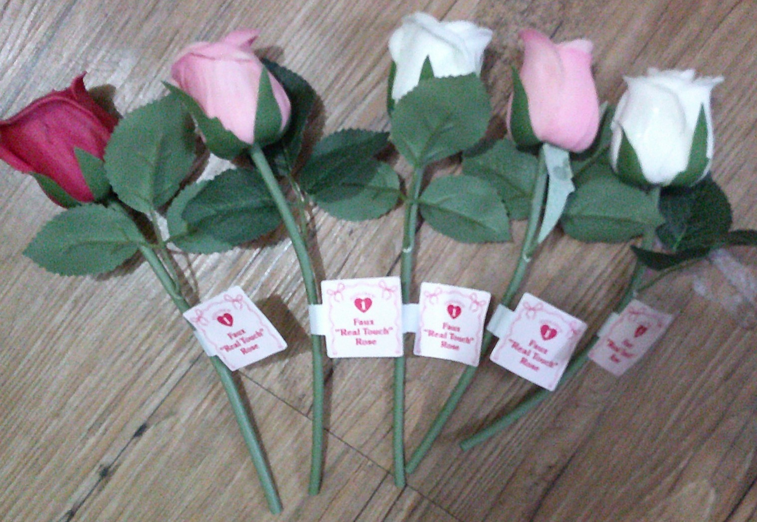 5 NEW faux soft real touch Roses red pink & white