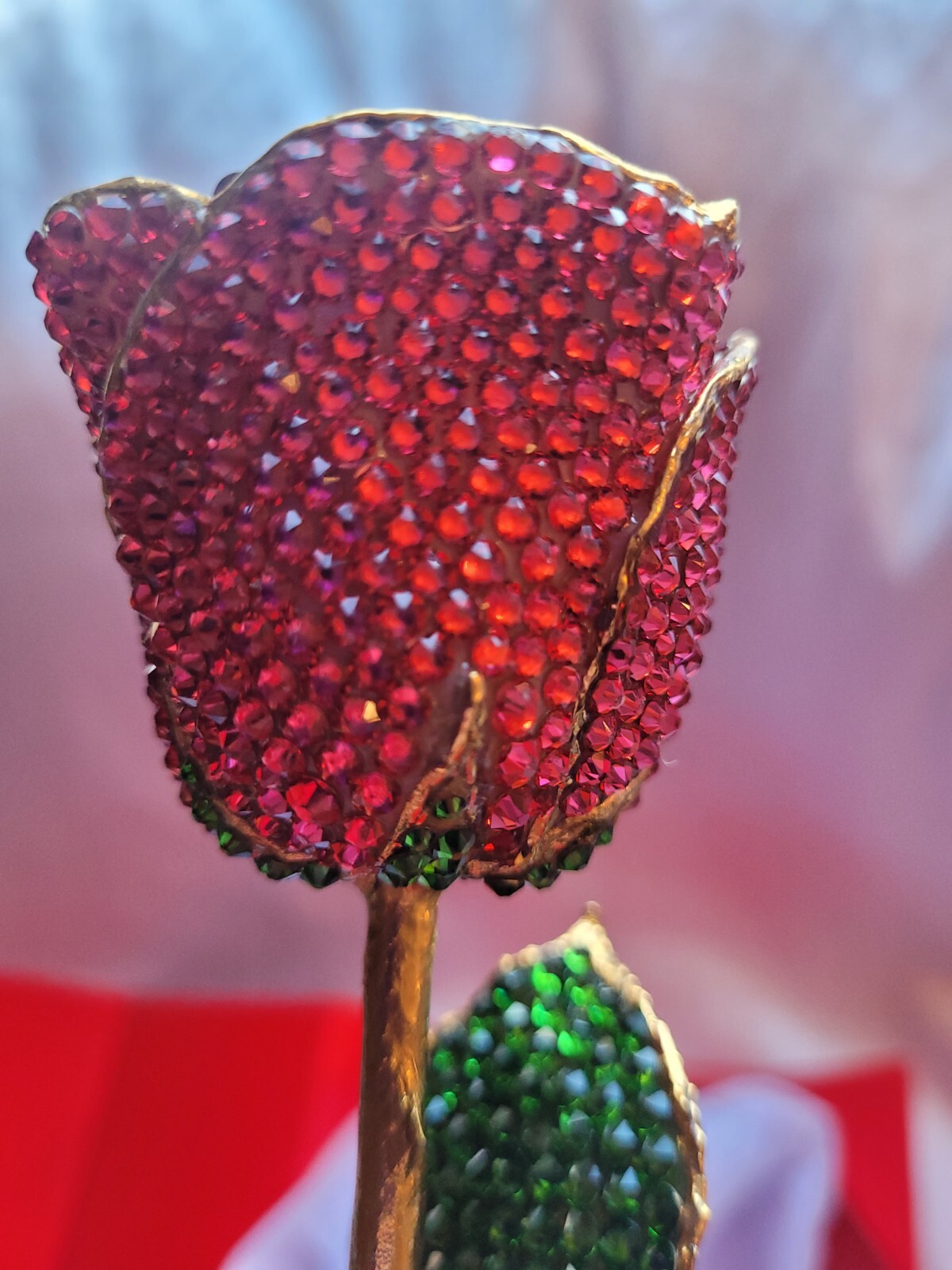 24K Gold Red Forever Rose Austrian Swarovski Crystals 11” Handmade in USA