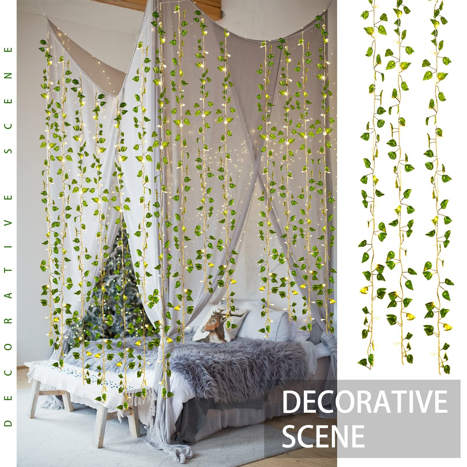 15 Pcs 6.6 ft 300 Fake Ivy Vines with Lights for Bedroom String Fairy Light C…