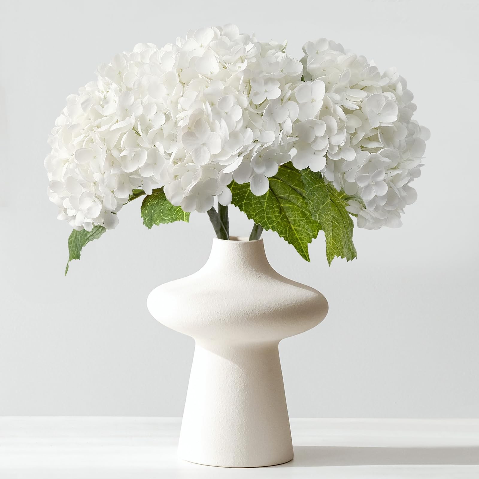 3 Pcs White Hydrangea Real Touch Artificial Flowers 21” Latex Large Hydrangea W