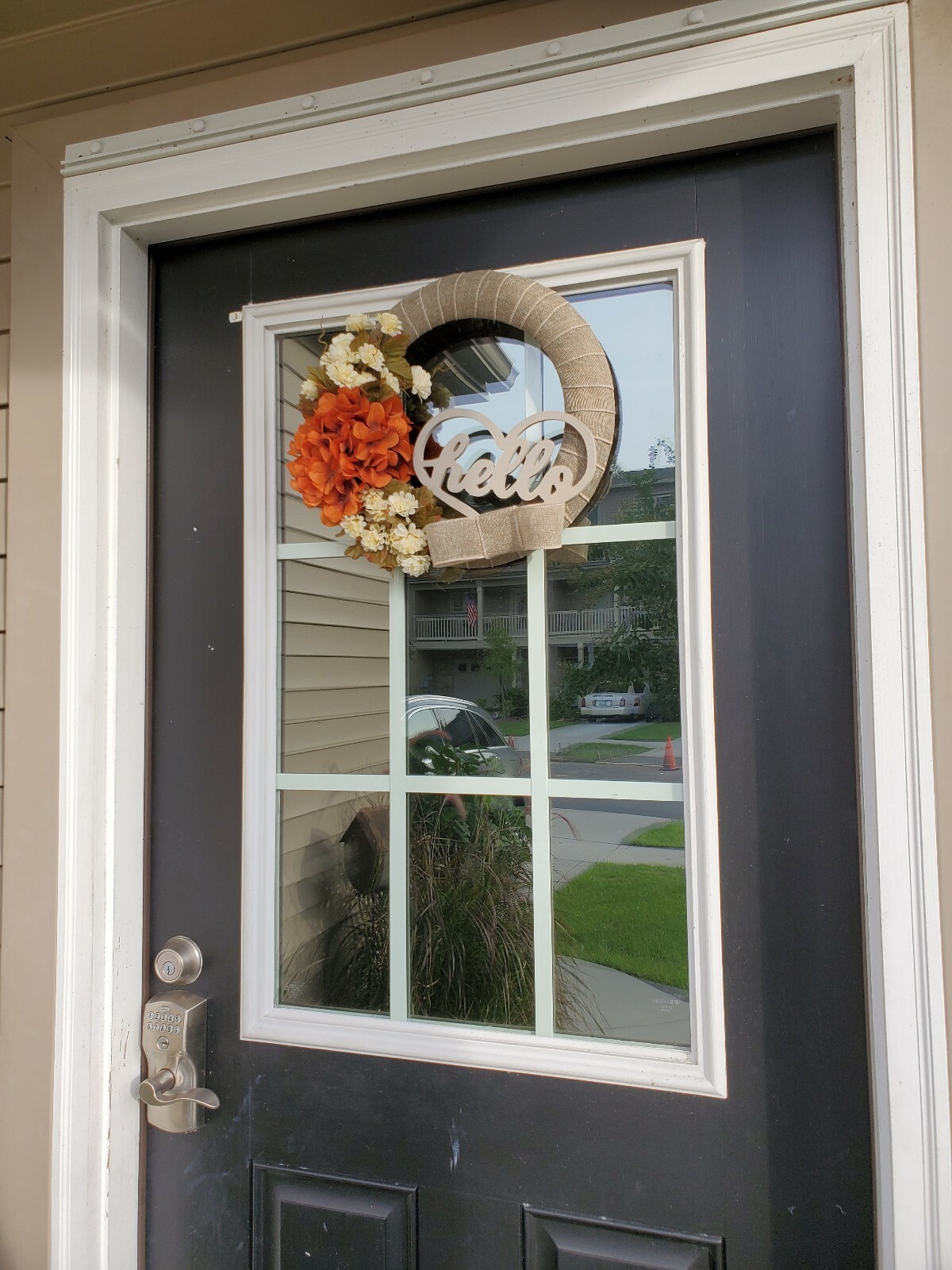 FLOWER Hydrangeas burlap WREATH Heart HELLO FALL autumn Decor Front Door 15″