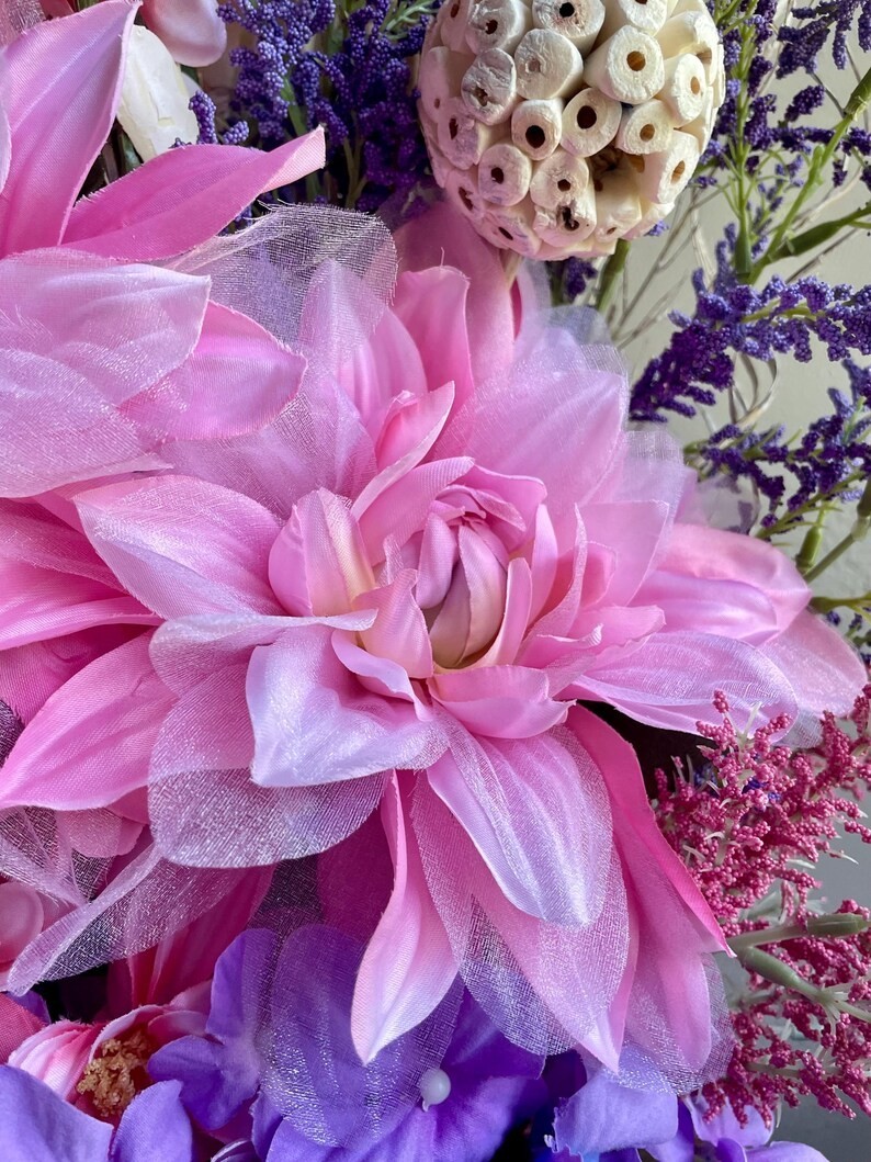 Large Pink & Purple Floral Arrangement: Shabby Chic Home Decor Table Centerpiece