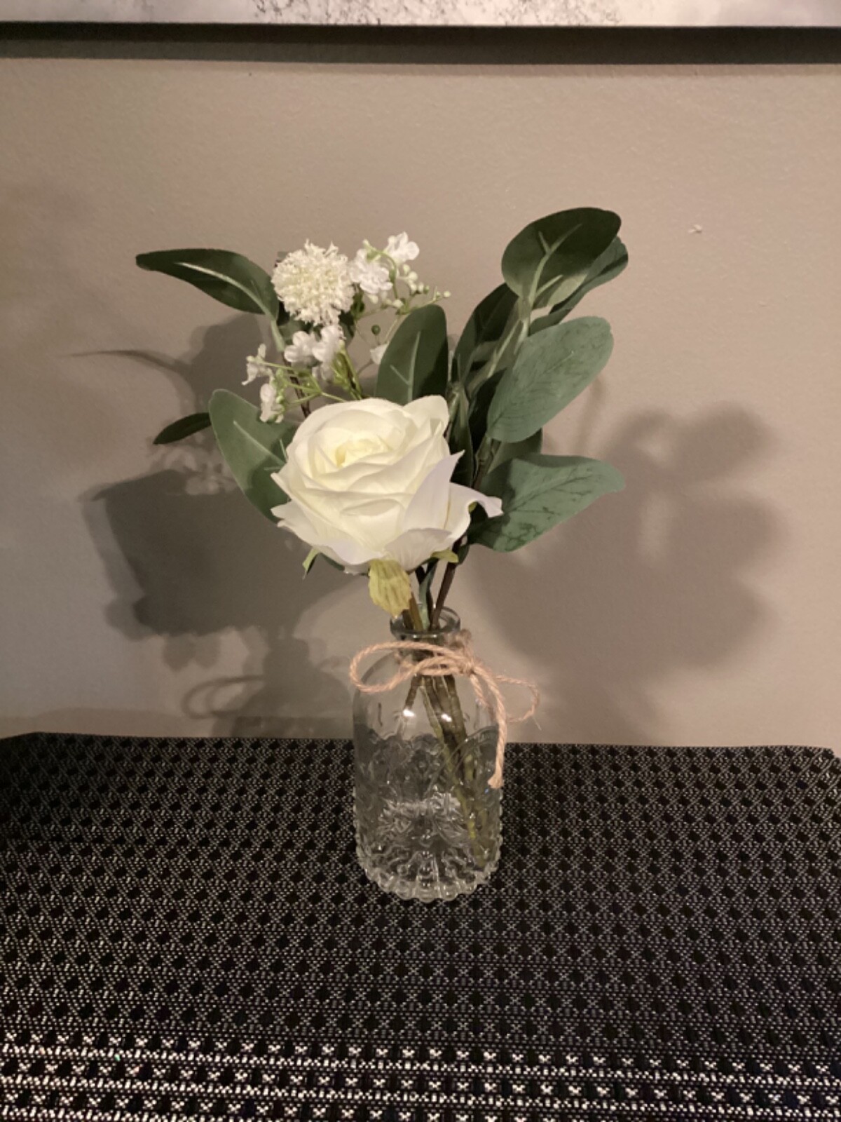 NEW Artificial White Flower Boho Floral Arrangement with Vase
