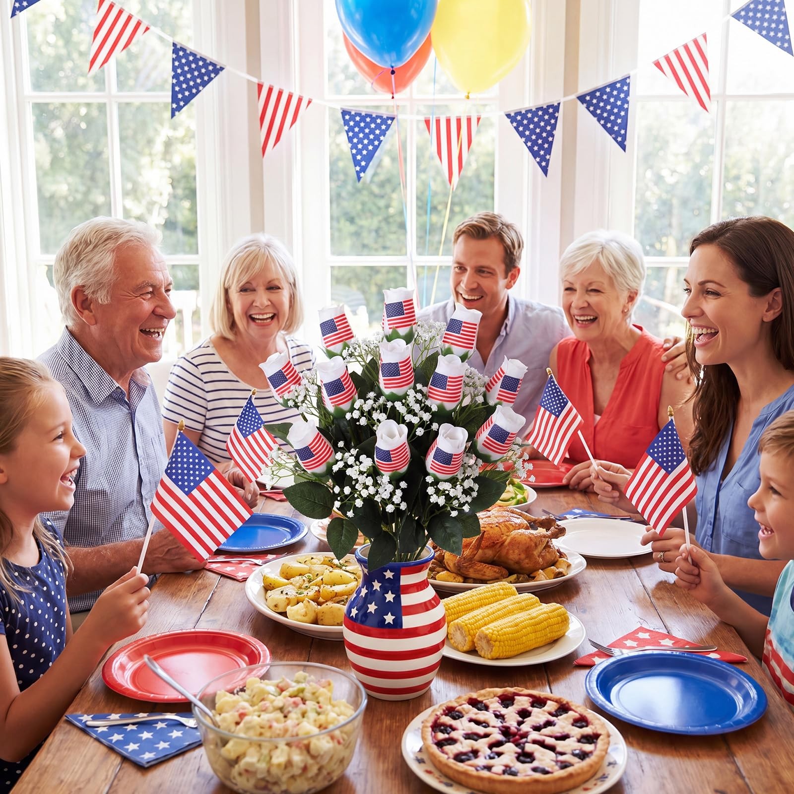 12 Pcs 4th of July Rose Flowers Patriotic Table Centerpieces Independence Day…