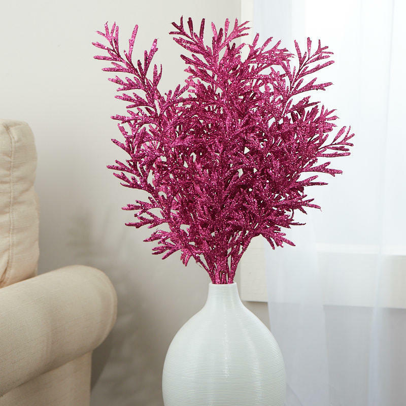 Factory Direct Craft Fuchsia Glitter Leaves Sprays | Set of 6