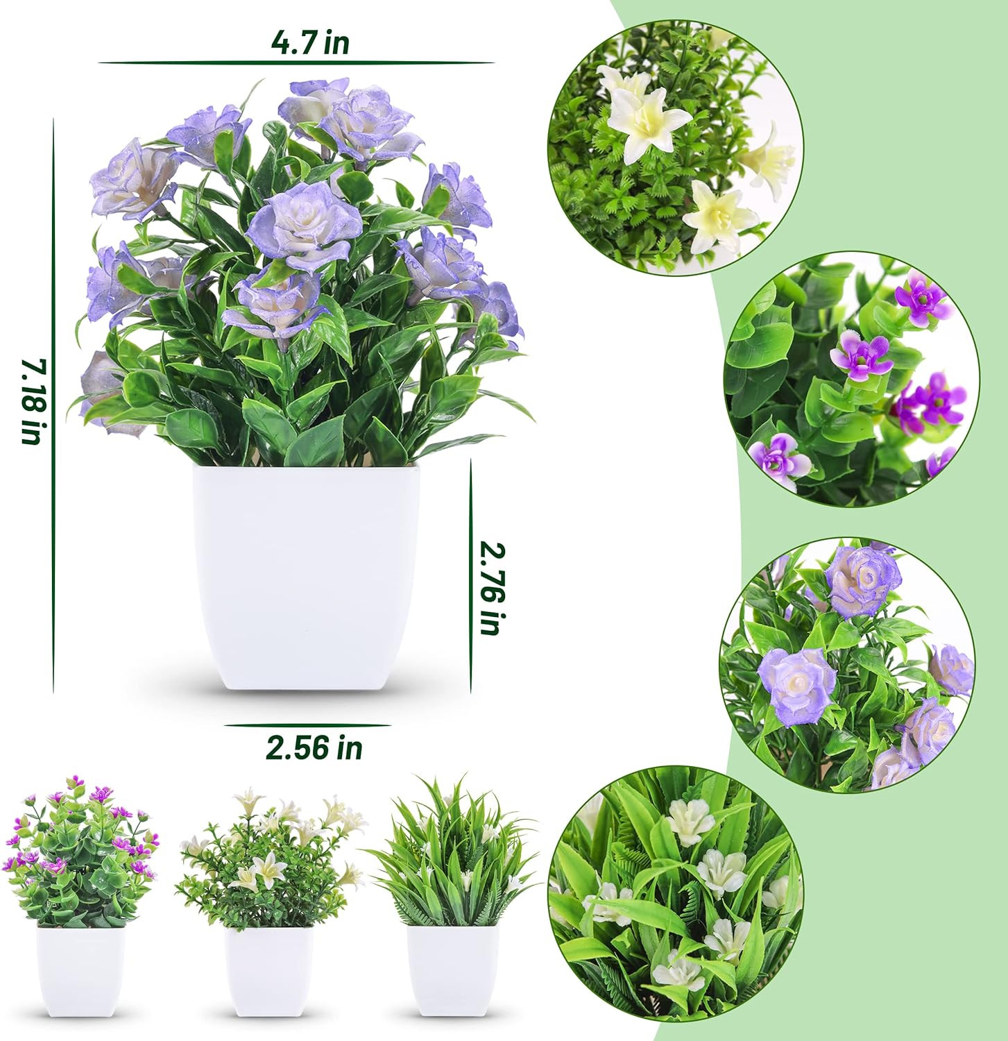 Der Rose 4 Pack Small Fake Plants Mini Artificial Faux Plants Indoor with Flower