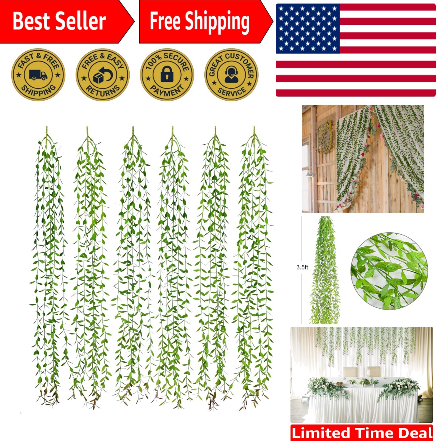 Naturalistic 6PCS Artificial Greenery Vines – Durable Decor for Any Occasion