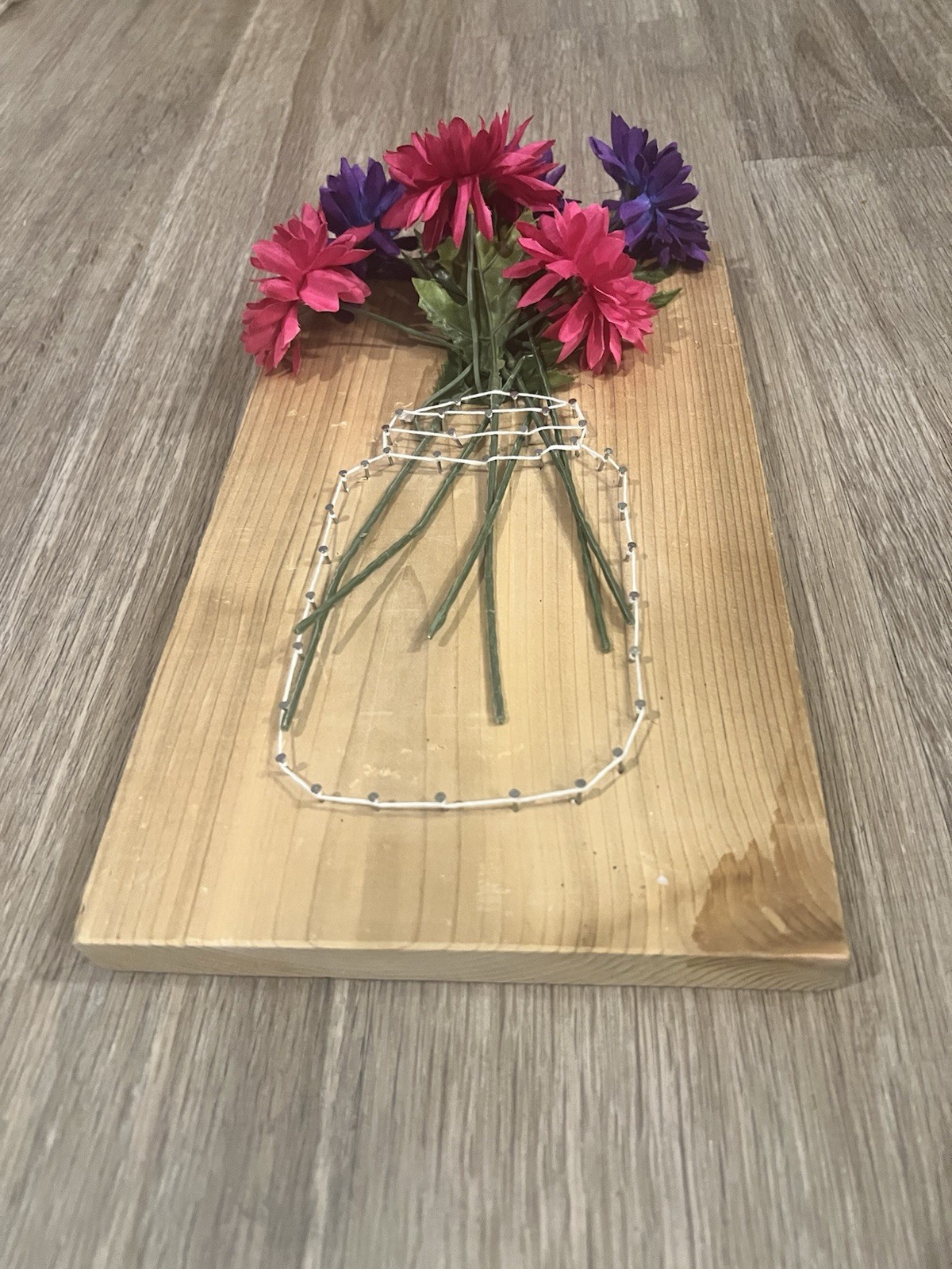 Pink & Purple Flower Bouquet Mason Jar Wood Spring Home Decor.