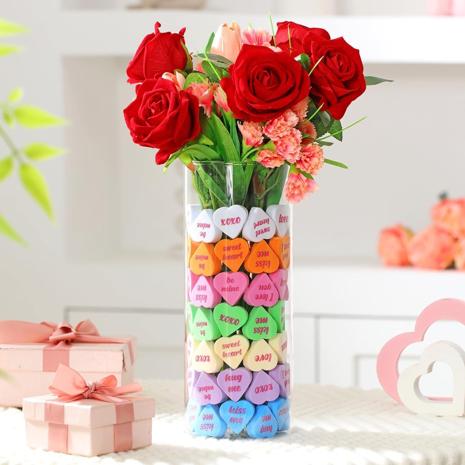 2PK Valentines Day Decorations 95-Piece Set Artificial Floral Table Centerpiece