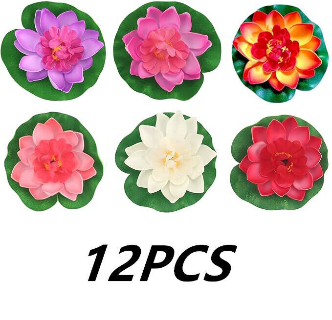 12Pcs 4inch Floating Foam Lotus Flowers Artificial Pond Plants with Lily Pads US