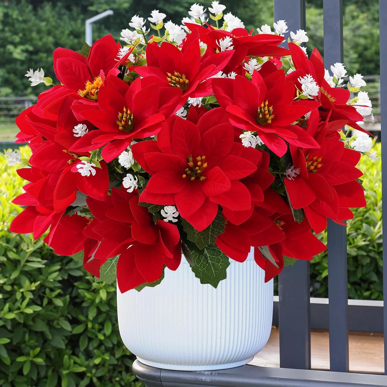 Christmas Artificial Flowers for Outdoors Red Poinsettia Flowers Artificial 1…