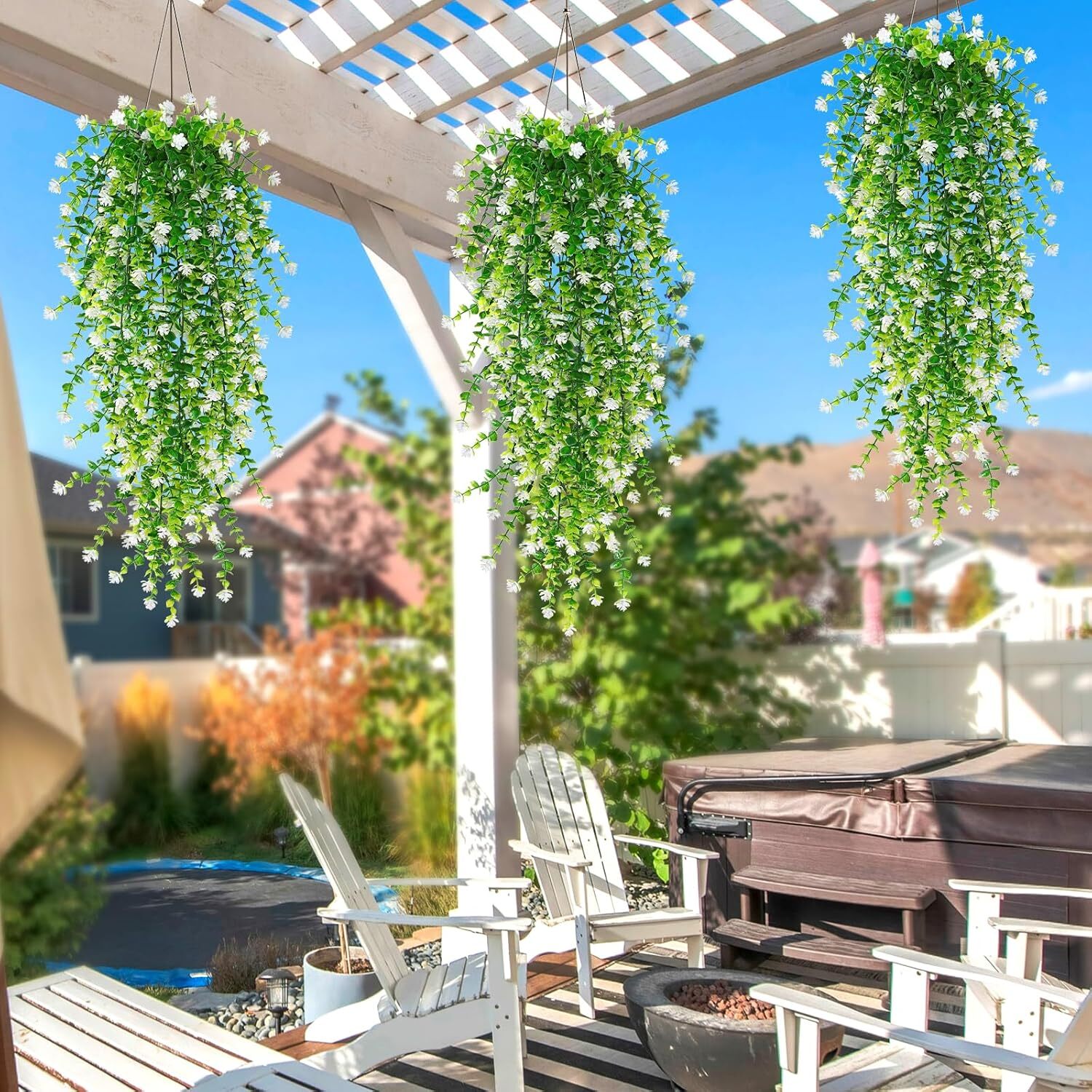 4Pcs Artificial Hanging Plants Fake Boston Ferns Wall Home Garden Outdoor Decor