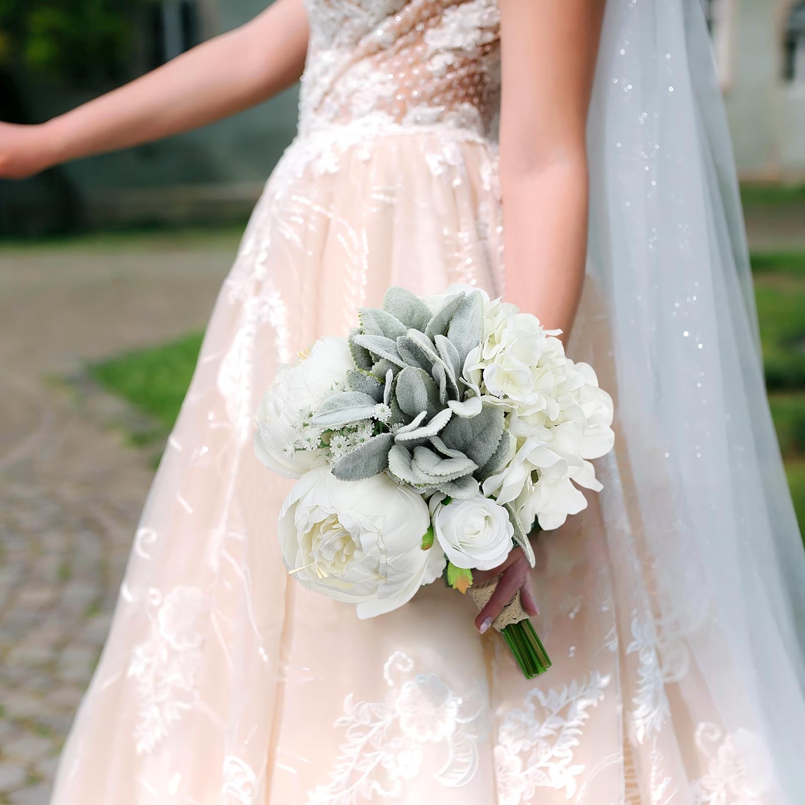 White Pre-Made Bridesmaids Bouquets Set of 2-7 inch Small Rustic Aritificial …