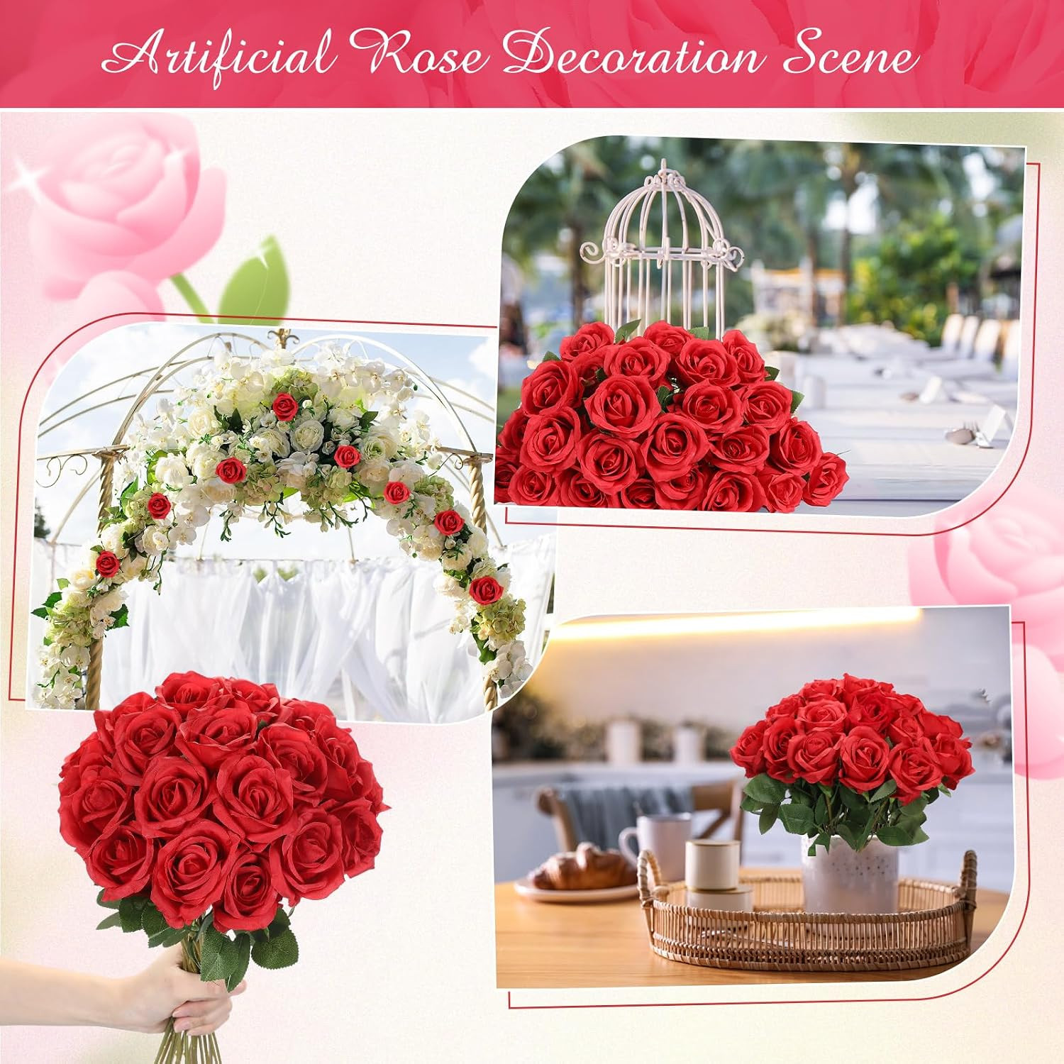 200 Pcs Artificial Roses Realistic Flowers Bulk Real Looking Fake Silk Rose Bouq