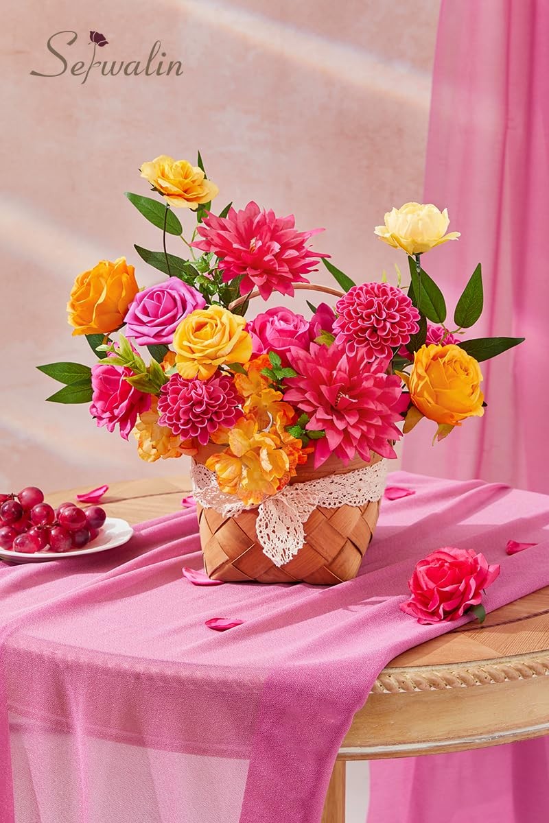 Artificial Fake Silk Flowers Hot Pink Orange DIY Wedding Bouquets Party Decor