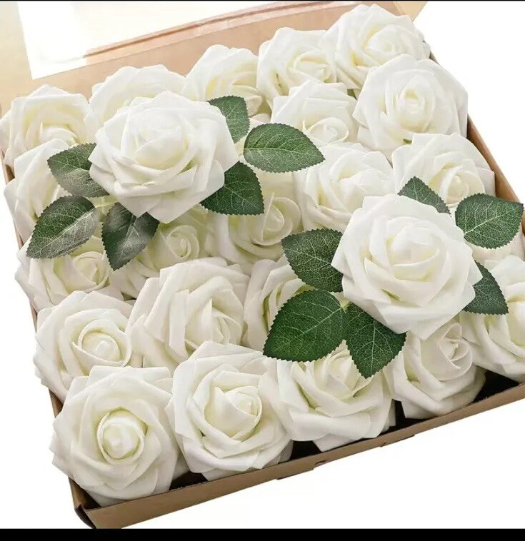 Artificial Flowers 25pcs Real Looking Ivory Foam Fake Roses with Stem…