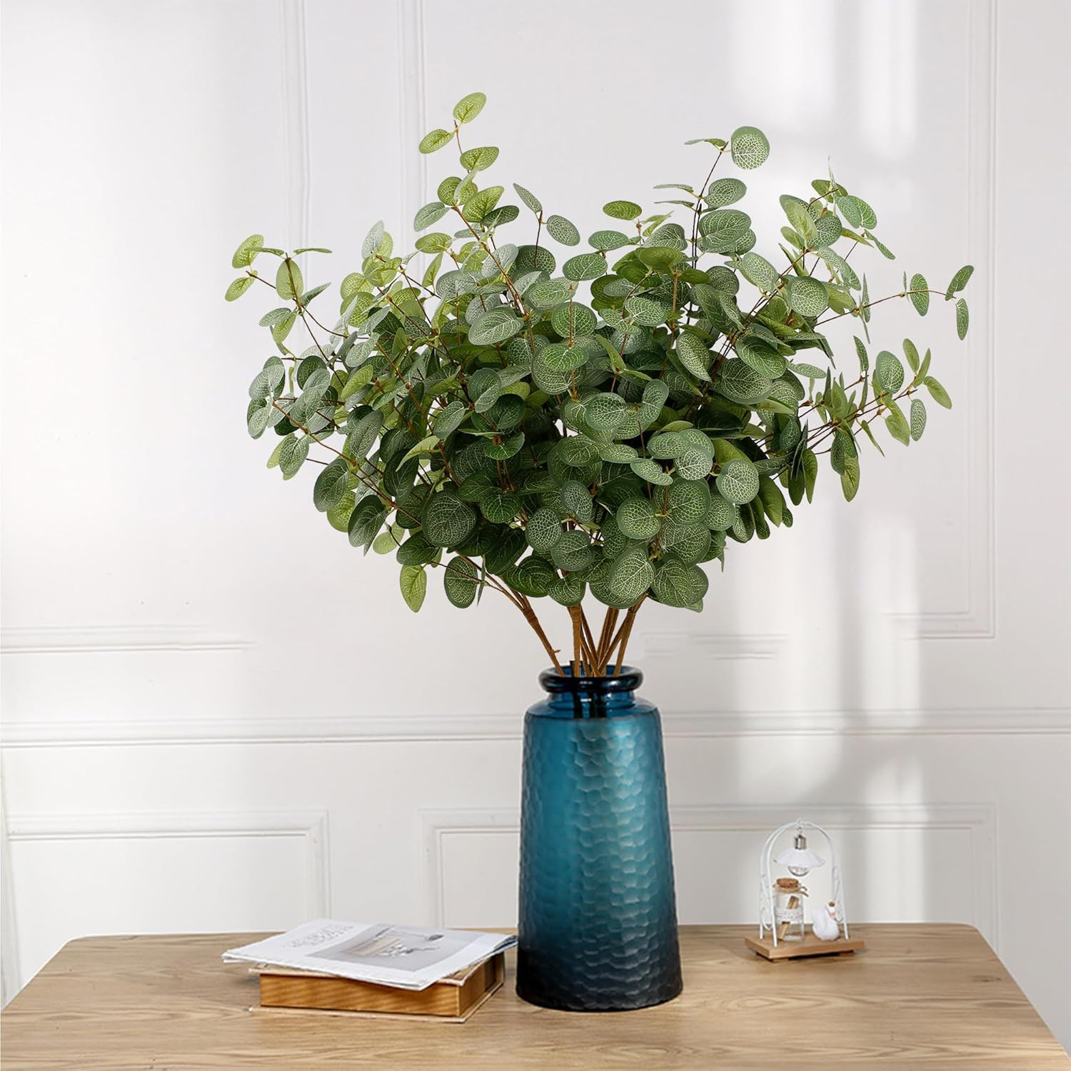6 Bunches Artificial Eucalyptus Stems 24″ Faux Eucalyptus Leaves Branches Silk F