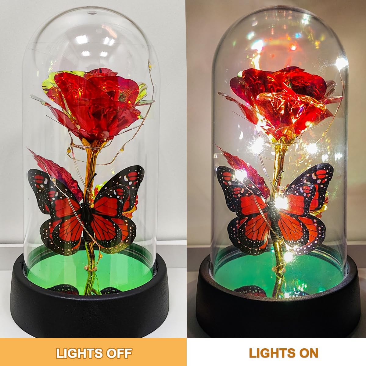 Light Up Forever Eternal Rose Flower in Glass Dome for Birthday Mother’s Day