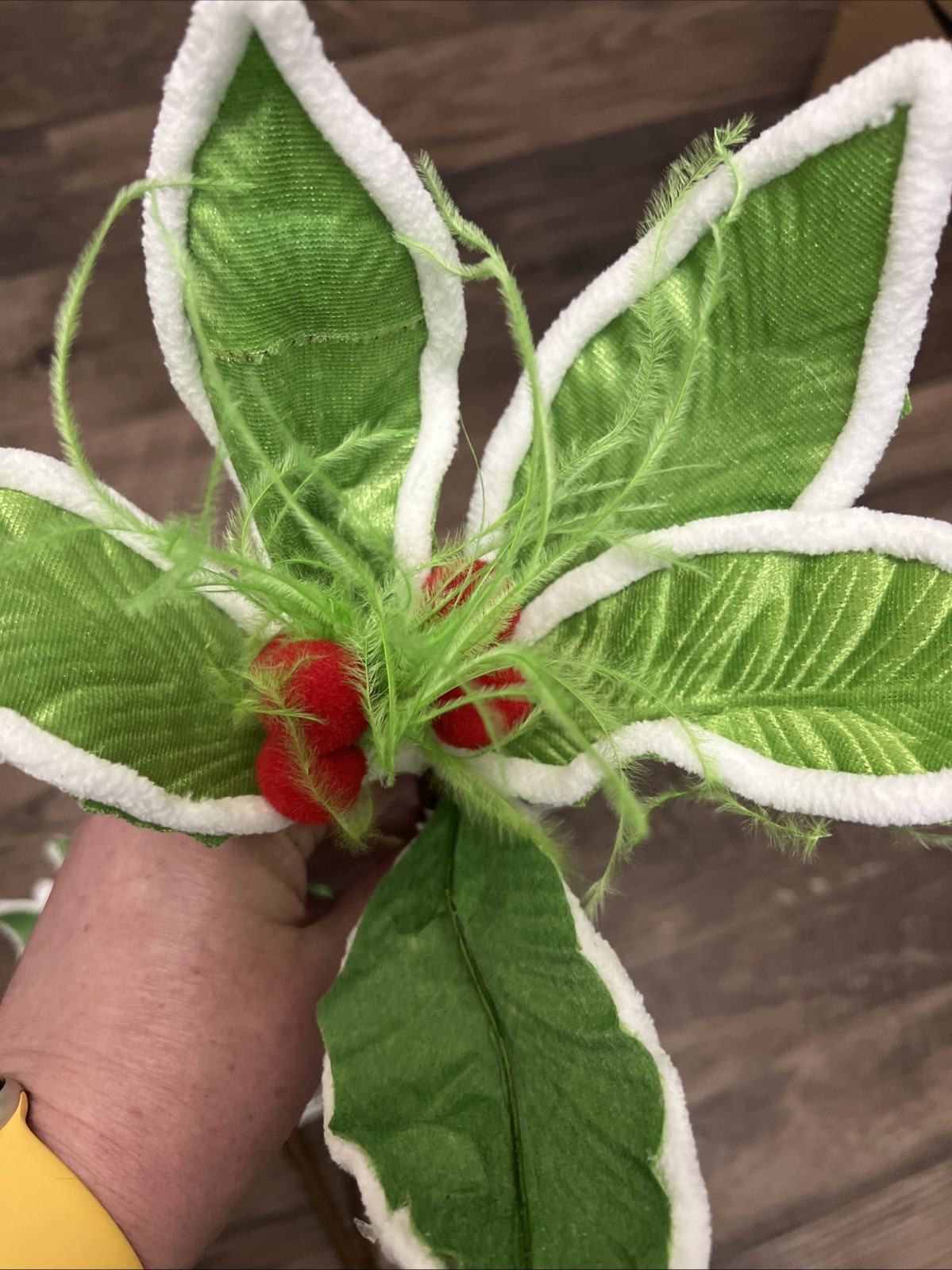 4 Christmas Floral Picks Sprays Holly Leaves Felt Red Berries Hobby Lobby DIY
