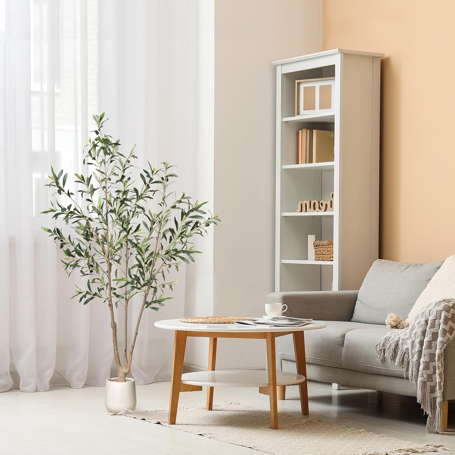 5FT Faux Olive Tree with Natural Wood Trunk for Home and Office Decor