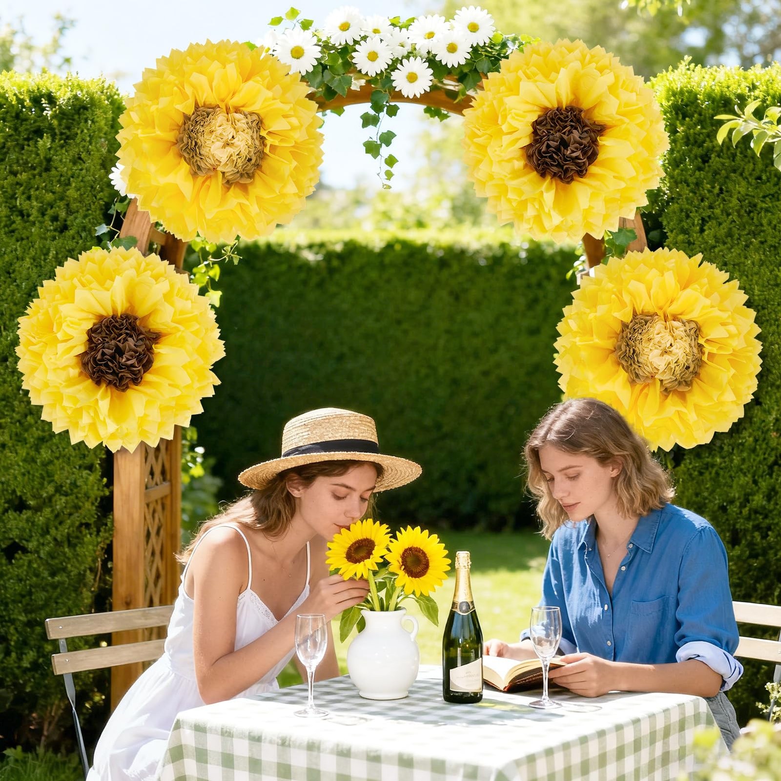 Sunflower Tissue Paper Flowers 19″ Giant Yellow Wall Pom Poms Hanging Decor