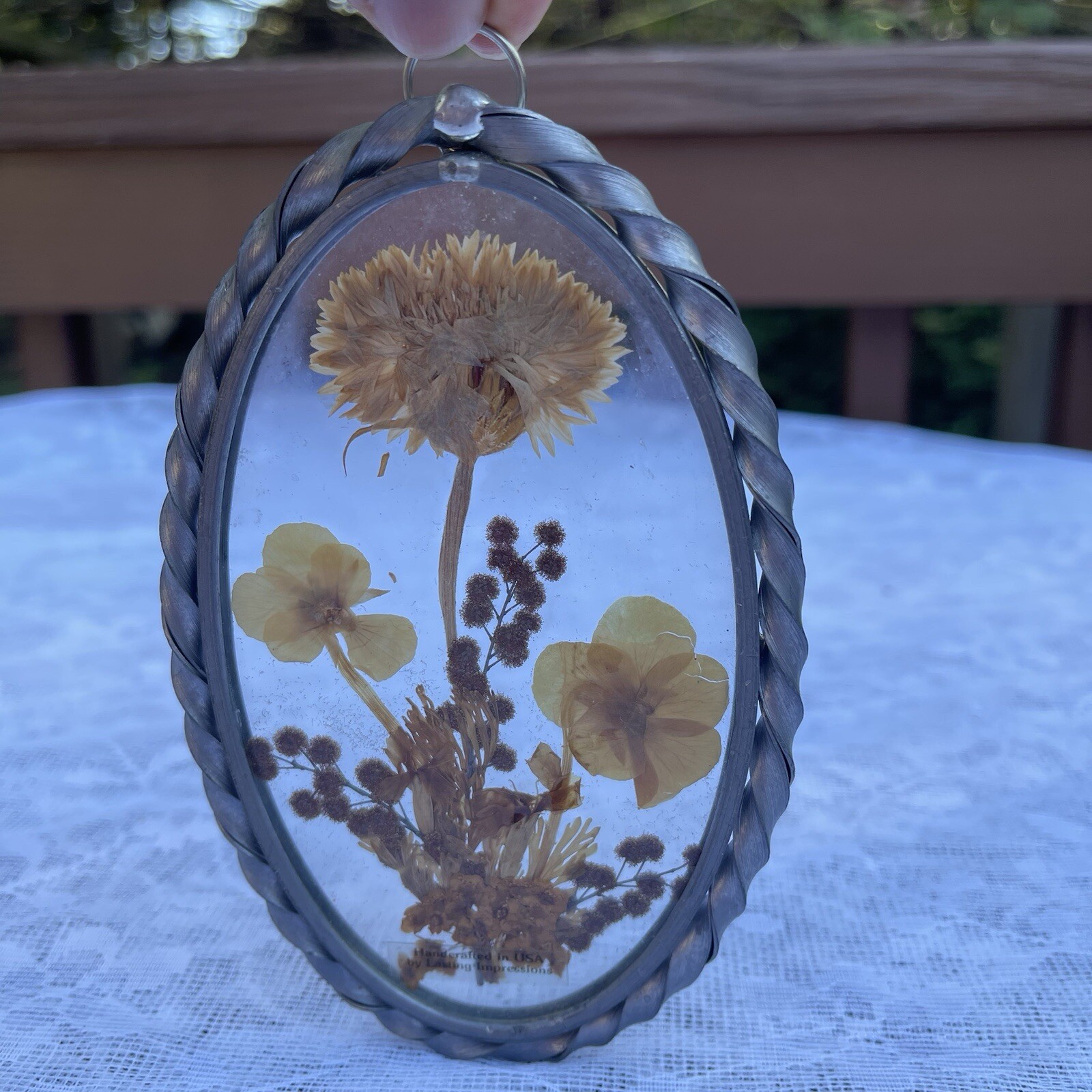 Vintage Lasting Impressions Real Dried Pressed Flowers In Glass W/ Metal Frame
