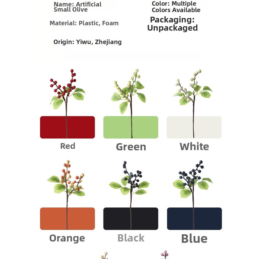 Artificial Olive with Green Pink White Red Orange Black Berries