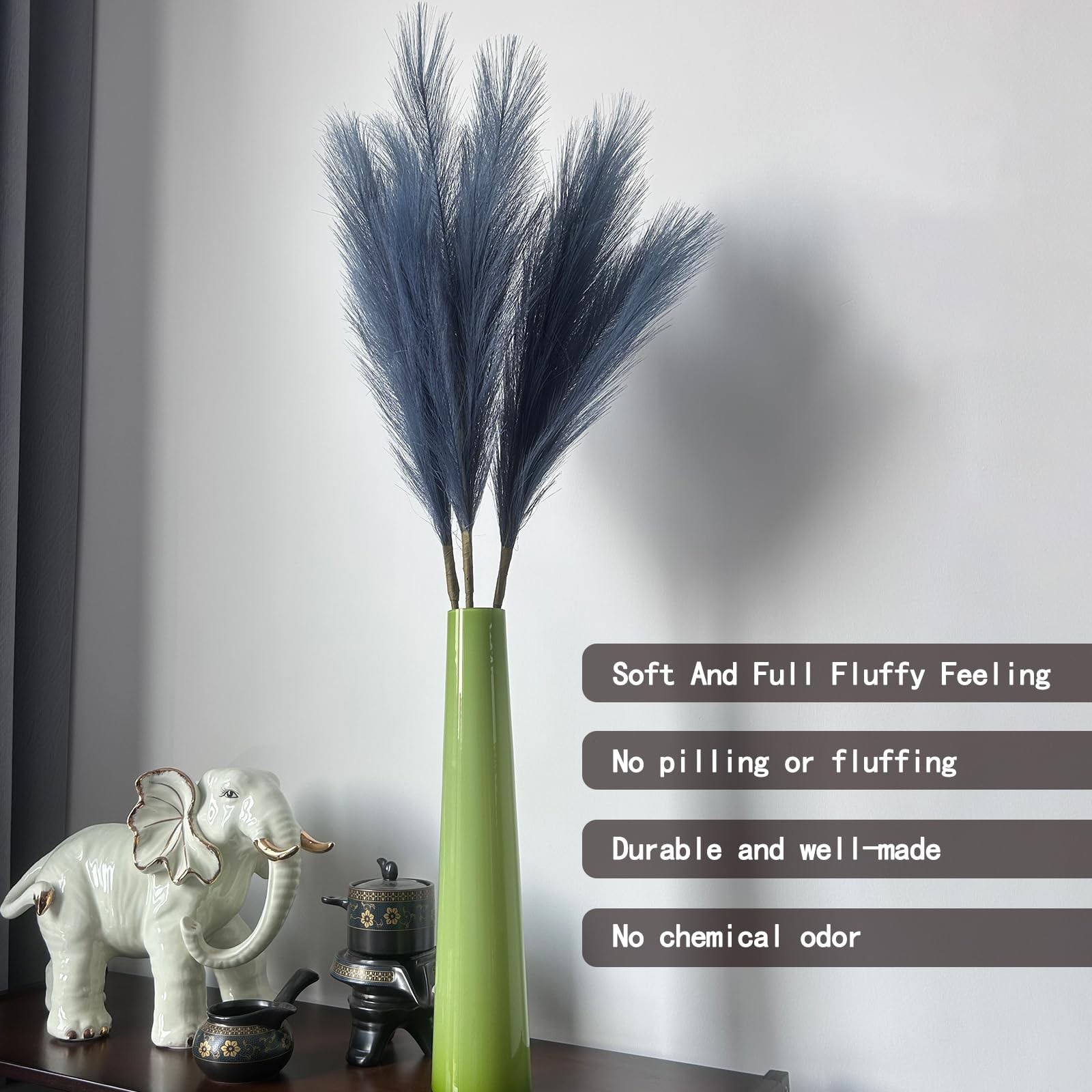 3 PCS Faux Pampas Grass Tall 51 Inch For Floor Vase Fluffy Artificial Blue