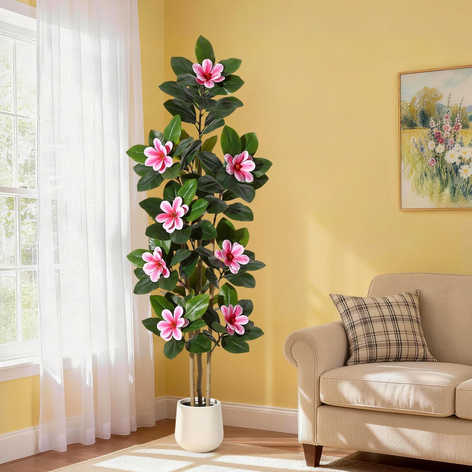 5/6FT Magnolia Trees Artificial Indoor – Faux Magnolia Tree with Magnolia Blooms