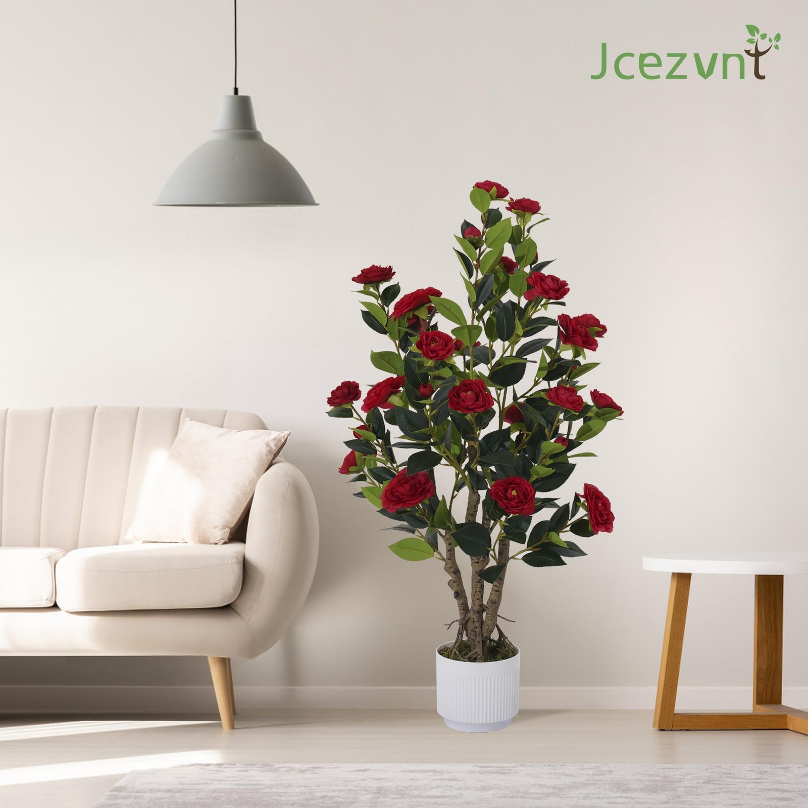 2 Pack Artificial Camellia Tree with White Pot, 38″ Faux Potted Plants for In…