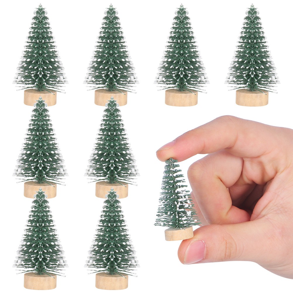 10 Pcs Mini Christmas Tree Ornaments 5 Cm Snow Covered Pine for Xmas Party Decor