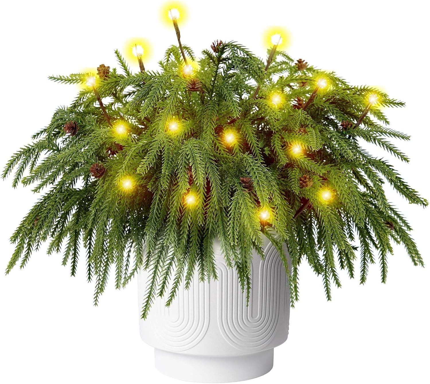 12 Pcs Christmas Norfolk Pine Branches with Branch Lights – 18″ Norfolk Pine Art