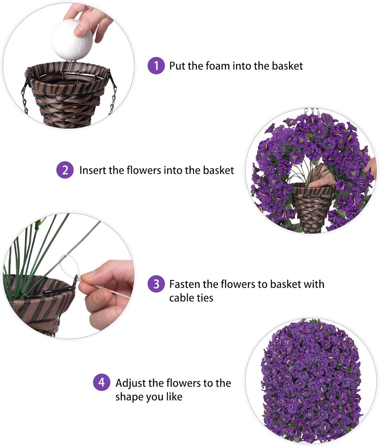 Artificial Faux Hanging Flowers Plants Basket for Outdoor Outside Porch Decor…