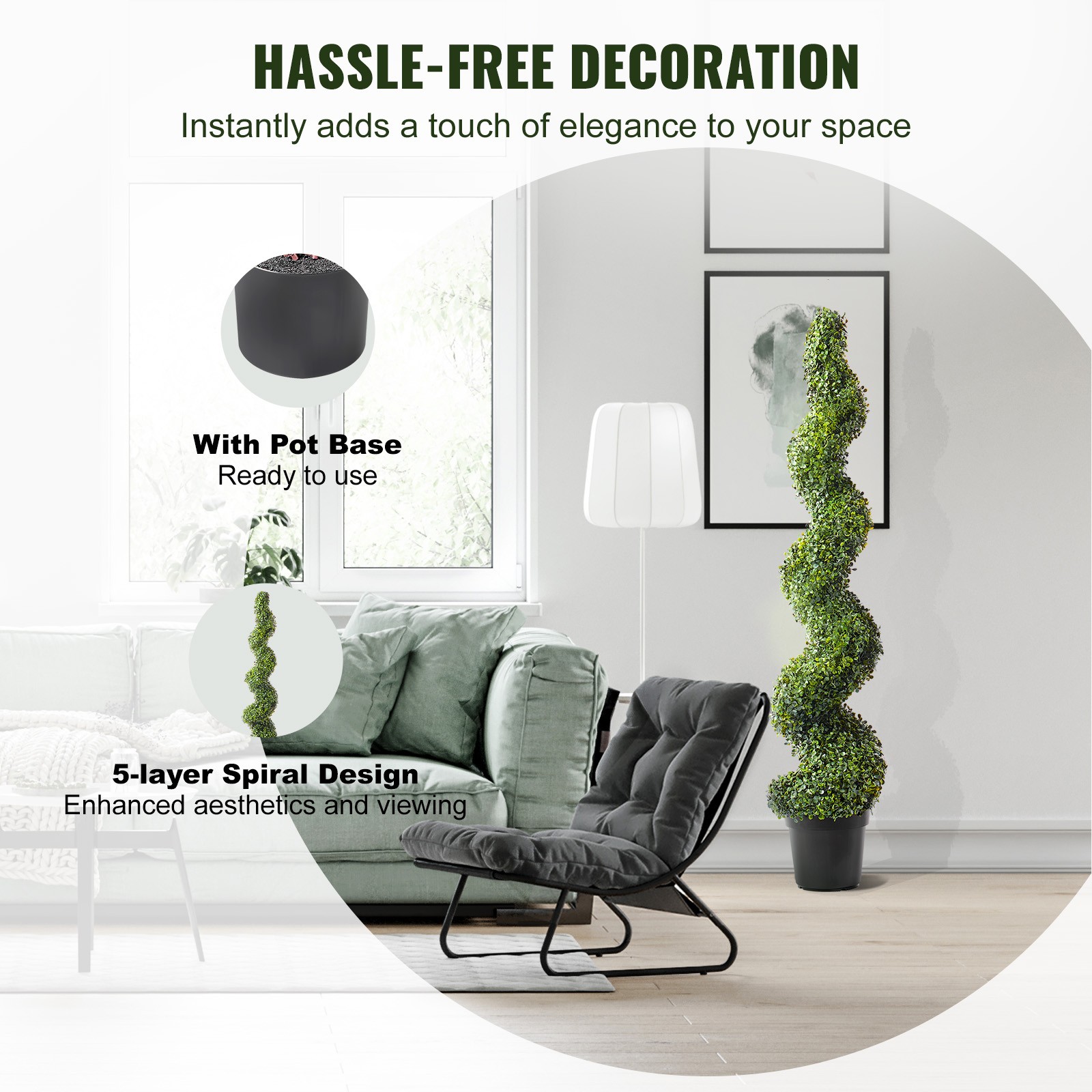 Uimoso 2 Pack 5′ Artificial Boxwood Topiary Tree Faux Plant UV Decor In/Outdoor