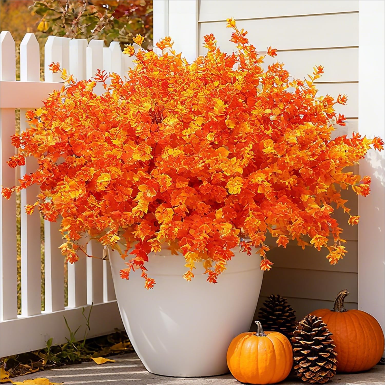 Artificial Fall Flowers Outdoor Decor, 12 Bundles Faux Orange Daisy Plants
