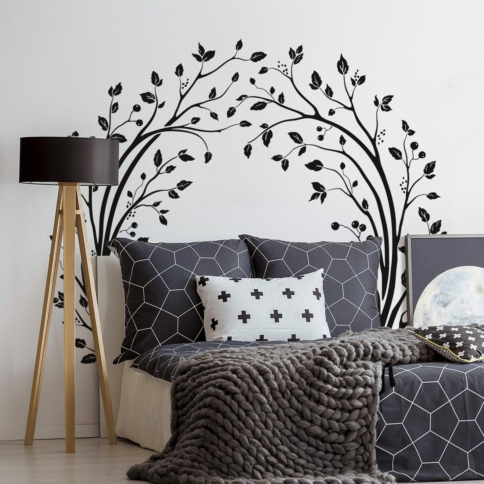 Bedroom Tree Branches and Leaves Wall Decal Sticker. Bedframe Decor. #6791