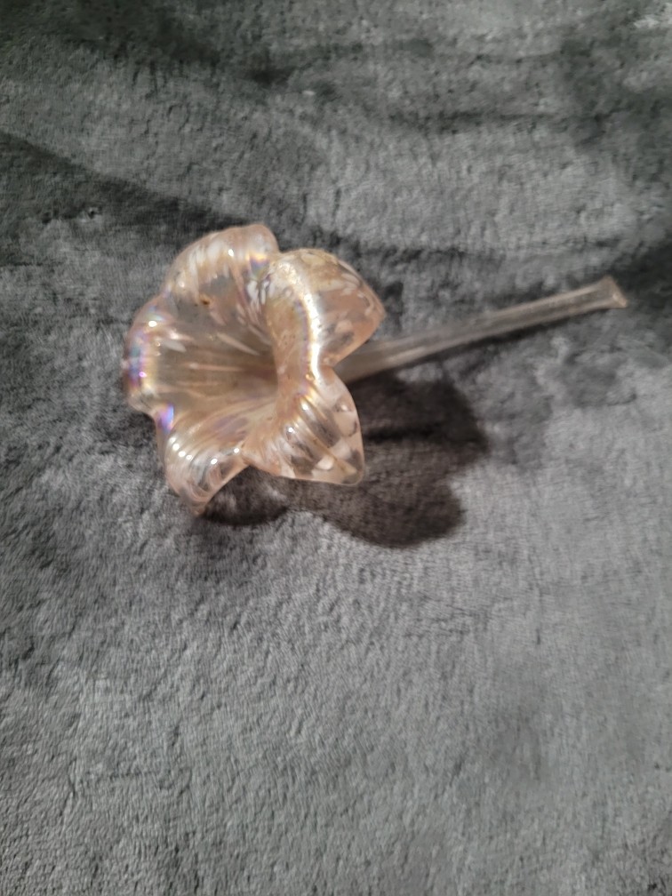 Vintage Art Glass Flower Lily / Hibiscus On Stem Hand Blown Bud Vase