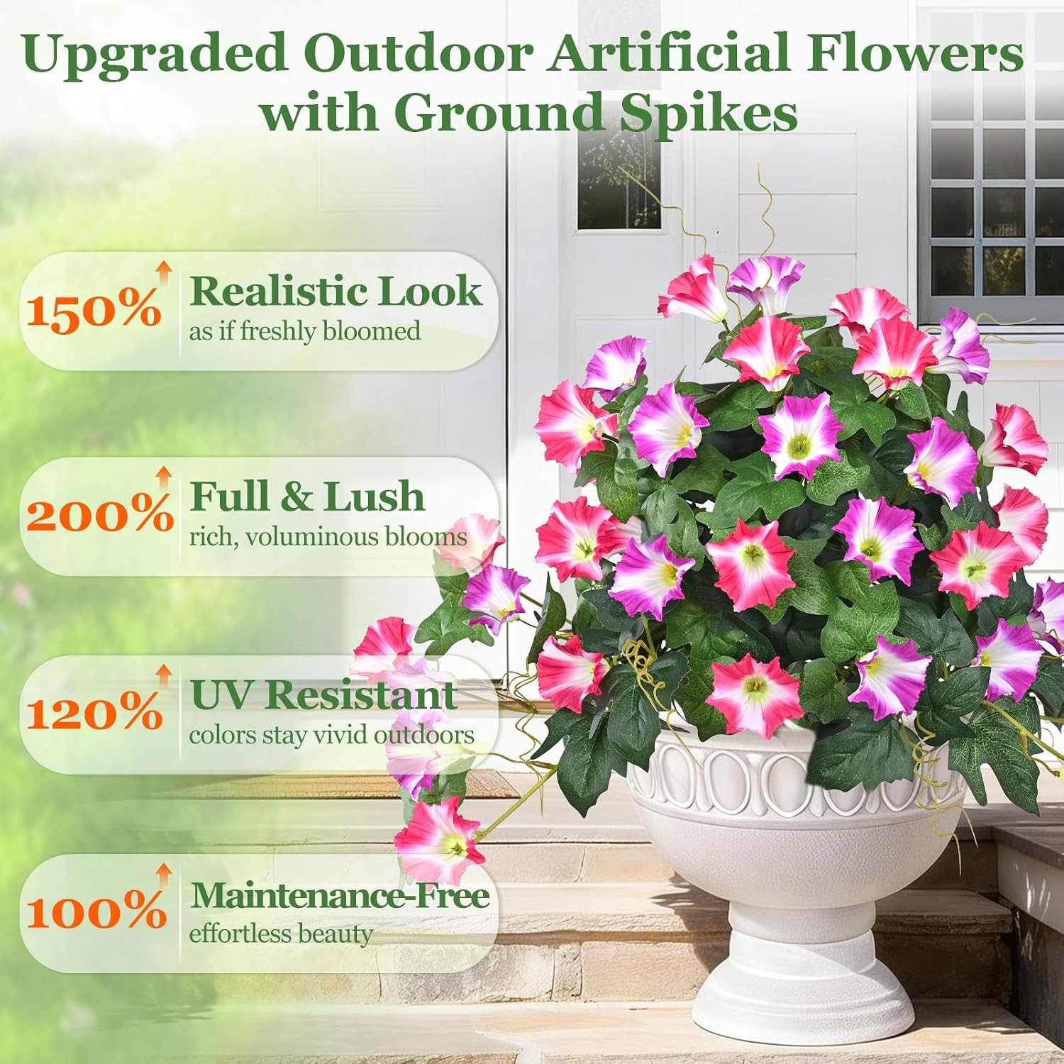 2 Pack 19.7″ UV Resistant Artificial Morning Glory Topiary Ball Trees