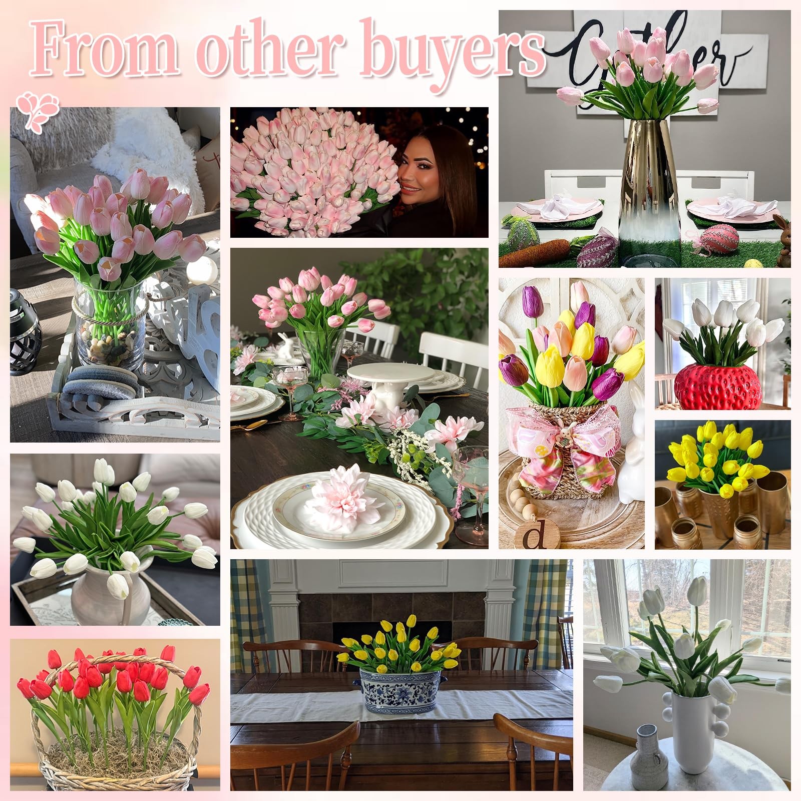 30 PCS White Artificial Tulips PU Faux Flowers Real Touch Spring Decor