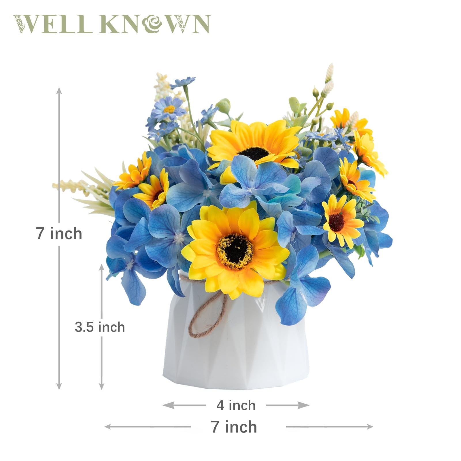 Small Fake Flowers in Plastic Vase 7 Centerpieces Coffee Table Decor, Silk Su…
