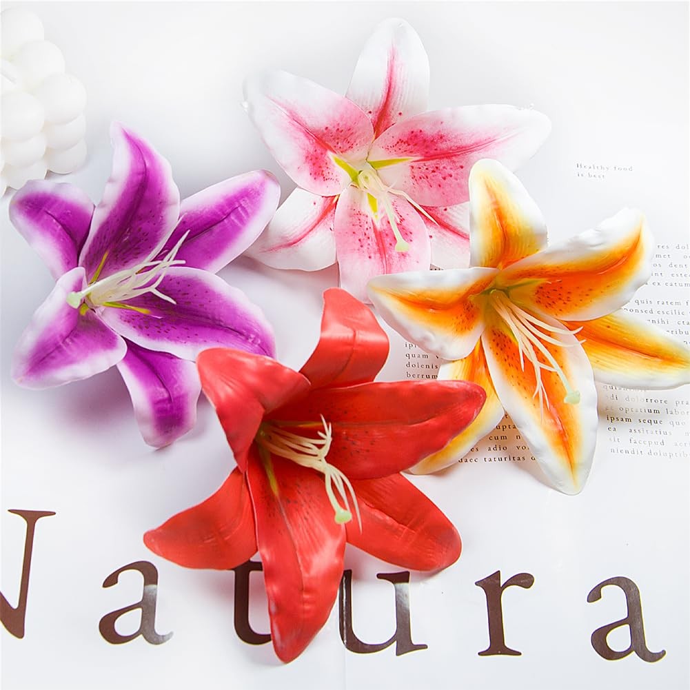 18 Pcs Faux Lily Heads 5.9 Inch Tiger Lily Artificial Flower Fake Lilies Flow…